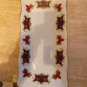 royal adderley bonechina  serving platter w maple leaf tartan pattern gold trim